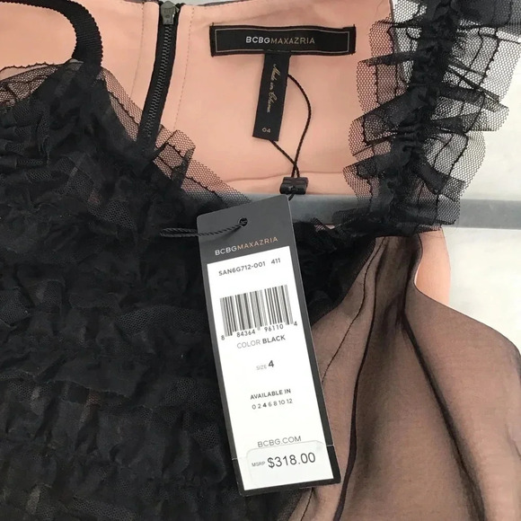 BCBGMAXAZRIA Silk Sheath Lace & Ruffle Front Cocktail Party Dress NWT Size 4 - Picture 6 of 11